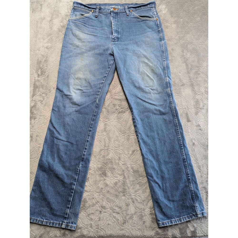 Wrangler USA Fabric Jeans Mens 38x32 Light Wash Relaxed Straight Leg Western